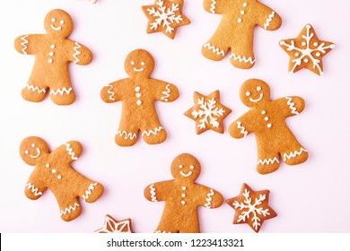 Set Of Gingerbread Man Isolated On White Background