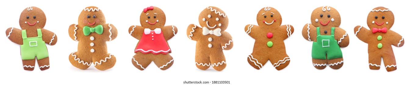 Set of gingerbread men and women isolated on white. Banner design - Powered by Shutterstock