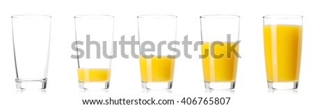 Set - glass of fresh orange juice, isolated on white background