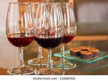 Set Of Glasses Of Red Ruby Port Wine