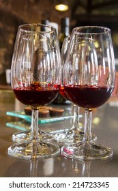 Set Of Glasses Of Ruby Port Wine