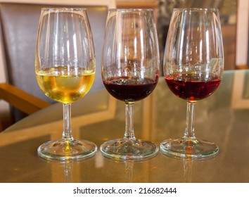 Set Of Glasses Of White , Ruby And Reserva  Port Wine