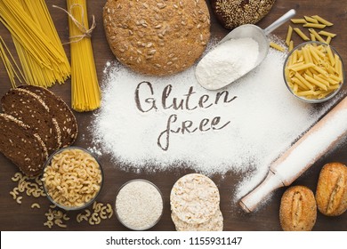 Set Of Gluten Free Pasta And Bread, Top View