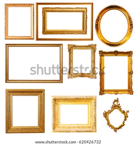 Set of   gold frames. Isolated over white background, may be used for photo or picture   