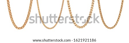 Set of gold men chains on a clean white background photo.
