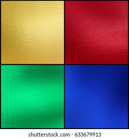 Set Of Gold Red Green Blue Foil Texture, Metallic Decorative Background