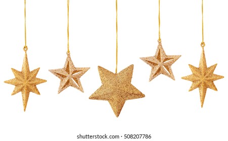 Set of gold stars isolated on white background.