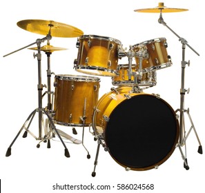 Set of Golden Battery Drum set Isolated with Clipping Path