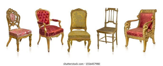 Set of golden chairs isolated on white background
