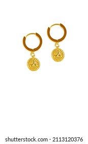 Set of golden earrings with protection symbol isolated on a white background. Beautiful valentine's gift. - Shutterstock ID 2113120376