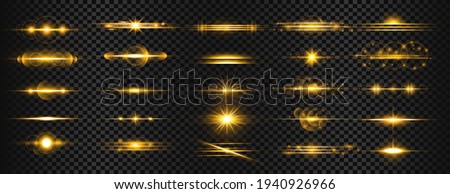 set of golden transparent light lens flares streaks
