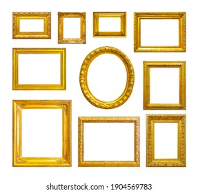 Set of golden vintage frame on white background