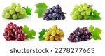 Set of grapes of different varieties and colors, isolated on a white background.