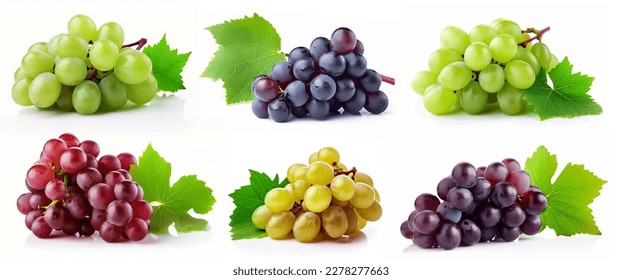 Set of grapes of different varieties and colors, isolated on a white background. - Shutterstock ID 2278277663