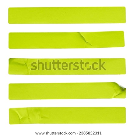 A set of green rectangular paper sticker label isolated on white background.