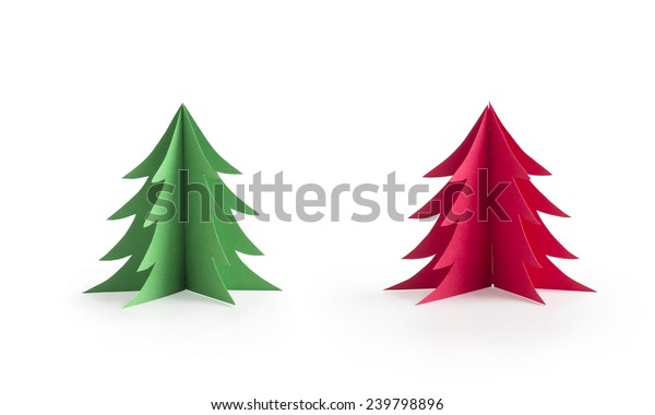 Set Green Red Origami Christmas Trees Stock Photo Edit Now