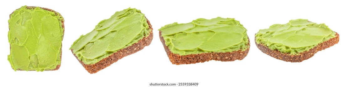 Set of green toasts avocado puree sandwich with whole grain bread isolated on white background. Concept healthy food, vegetarian, vegan breakfast, diet. - Powered by Shutterstock