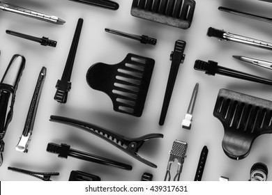 Set Of Hair Clips Flat Lay Composition On Light Background