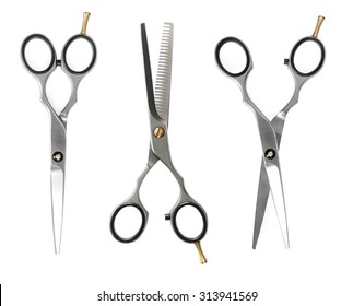 Set of hairdressing scissors isolated on white background