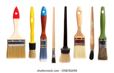Set of hammers finishing brushes isolated on white background