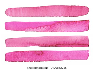 Set of Hand draw Pale pink watercolor Ink brush strokes stripes pattern above texture paper on white background . 