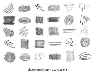 Set with hand drawn pencil scribble on white background, top view - Powered by Shutterstock