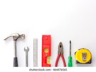 Set Of Hand Tools Isolated On A White Background,close Up