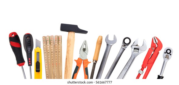 Set Of Hand Tools On White Background