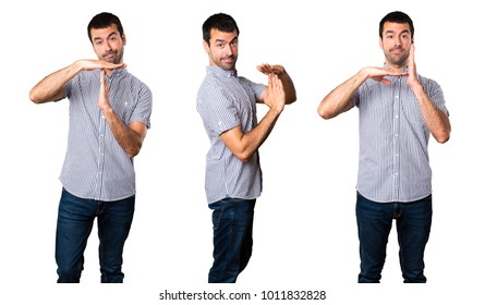 Set Of Handsome Man Making Time Out Gesture