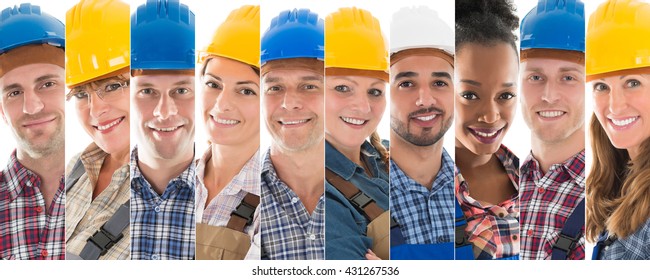 Set Of Happy Male And Female Construction Workers