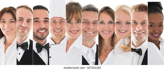 Set Of Happy Male And Female Restaurant Staff