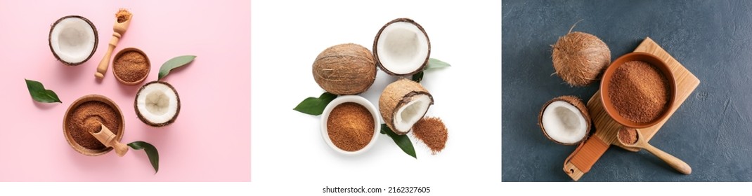 Set Of Healthy Coconut Sugar, Top View