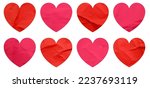 Set of heart shapes red and pink paper stickers, Mock up blank tags labels, isolated on white background with clipping path