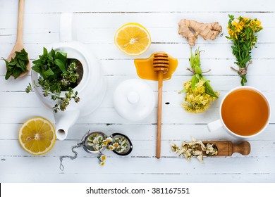 Set For Herbal Tea. Detox Background.