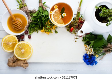 Set For Herbal Tea. Detox Background.