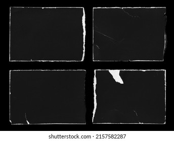 Set of High Quality Black Torn Ripped Paper Cardboard Edges Pieces Isolated on Black. Rough Grunge Elements for Mixed Media Collage. - Shutterstock ID 2157582287