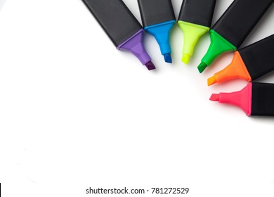 Set Of Highlighter Pens in a pattern on white background