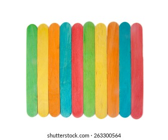 Set Of Holiday Craft Sticks On White Background. Colourful Depressors