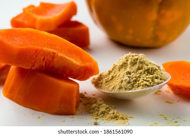 Set Of Homemade Pumpkin Spice, Super Food Dry Pumpkin Powder On A Spoon