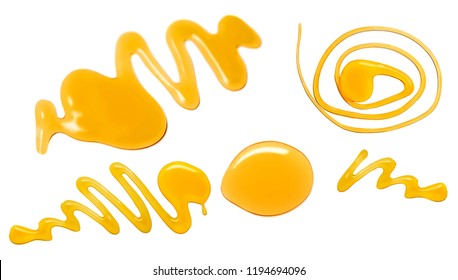 Set of Honey spots   isolated on white background. Sweet  Honey pouring drops