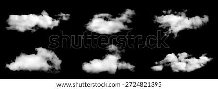 Set of horizontal white clouds isolated on black background. Soft moving fog and smoke texture with natural flow, ideal for weather design, motion graphics, cinematic atmosphere, and creative cloud.