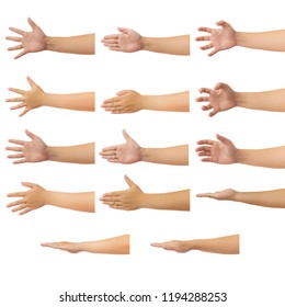 Set of human hand in reach out one's hand and showing 5 fingers gesture isolate on white background with clipping path, Low contrast for retouch or graphic design - Powered by Shutterstock