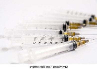 Set Hypodermic Plastic Syringes On White Stock Photo 1088597912 