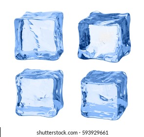 Set of ice cubes on white background. Clipping paths. - Shutterstock ID 593929661