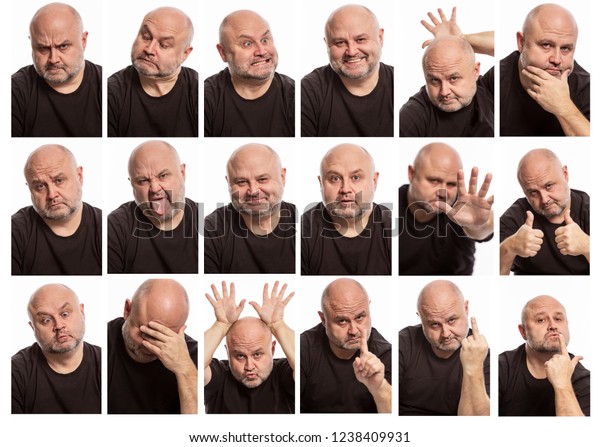 Set Images Bald Man Different Emotions Stock Photo 1238409931 ...