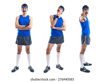 Set images of runner thinking over white background  