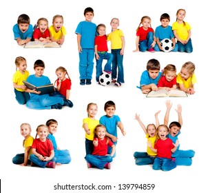 Set Of Images Small Kids Isolated On A White Background