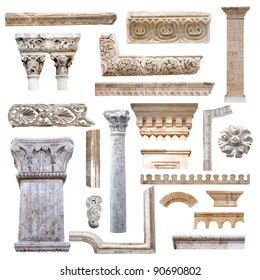 Set Of Isolated Antique Architecture Details From Stones