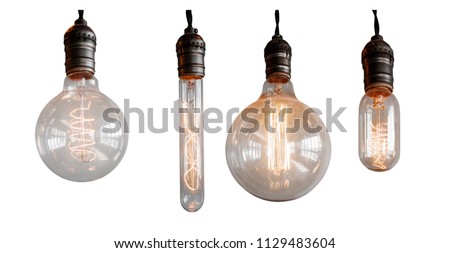 Set Isolated edison retro lamp on white background of different shapes.