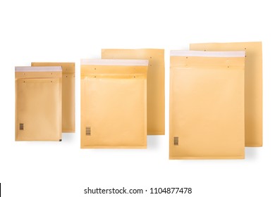 Set of isolated padded bubble mailers,  envelopes